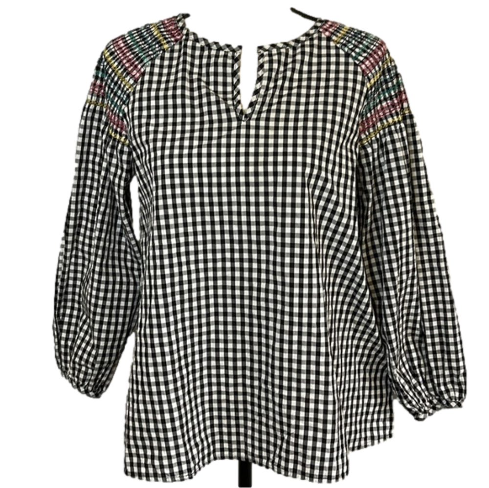 Madewell gingham 3/4 sleeve peasant shirt- size XS